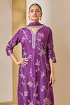 Buy_Osaa By Adarsh_Purple Silk Embroidery Split V-neck Banarasi Flower Kurta Set _Online_at_Aza_Fashions