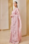 Osaa By Adarsh_Pink Organza Sequins, Embroidery V-neck Rose Saree With Blouse_Online_at_Aza_Fashions