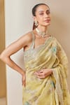 Osaa by Adarsh_Yellow Organza Hand Embroidery Floral Vine U Neck Saree With Blouse  _Online_at_Aza_Fashions