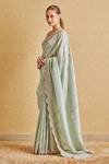 Osaa By Adarsh_Blue Silk, Tissue Embroidery Scoop Neck Hand Scallop Trim Saree With Blouse _Online_at_Aza_Fashions
