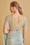 Shop_Osaa By Adarsh_Blue Silk, Tissue Embroidery Scoop Neck Hand Scallop Trim Saree With Blouse _Online_at_Aza_Fashions