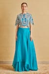 Buy_Osaa by Adarsh_Green Organza Embroidery French Knots Round Top And Skirt Set _Online_at_Aza_Fashions