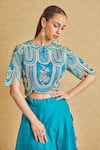 Osaa by Adarsh_Green Organza Embroidery French Knots Round Top And Skirt Set _at_Aza_Fashions