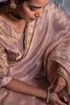 Shorshe Clothing_Pink Chanderi Silk And Tissue Hand Embroidery Lace Trim Saree _Online_at_Aza_Fashions