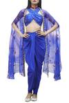 Buy_Tisha Saksena_Blue Fabric Embellished Jacket And Dhoti Pant Set_at_Aza_Fashions