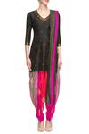 Shop_Latha Puttanna_Pink And Black Embellished Kurta Set_Online_at_Aza_Fashions