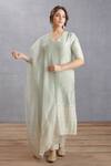 Torani_Green Cotton , Organza, Handwoven Chanderi Jaituni Nitara Kurta Set _Online_at_Aza_Fashions