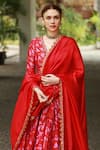 Punit Balana_Red Chanderi Silk Surkh Laal Floral Print Angarkha Set_at_Aza_Fashions