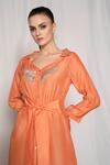 Buy_AMRTA by GUNEET KONDAL_Coral Viscose Modal Blend Embroidery Sequin And Cutdana Spread Collar Shirt Dress _Online_at_Aza_Fashions