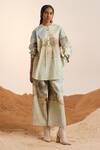 Buy_Cord_Beige Cotton Printed Alpine Band Top Stitch Tunic And Pant Set _Online_at_Aza_Fashions