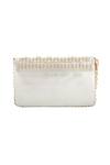 Devina Juneja_Beige Champagne Clutch With Woven And Stitch Details_Online_at_Aza_Fashions