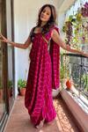 Buy_Nupur Kanoi_Pink Crepe Round Pre-draped Saree With Blouse_at_Aza_Fashions