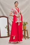 Ekta Singh_Red Silk V Neck Jacket And Pant Set _Online_at_Aza_Fashions