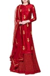 Buy_Shyam Narayan Prasad_Maroon Silk Mandarin Collar Kurta Lehenga Set For Women_at_Aza_Fashions