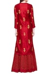 Shop_Shyam Narayan Prasad_Maroon Silk Mandarin Collar Kurta Lehenga Set For Women_at_Aza_Fashions