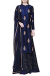 Buy_Shyam Narayan Prasad_Blue Silk Mandarin Collar Kurta Lehenga Set _at_Aza_Fashions