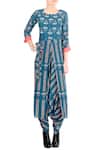 Soup by Sougat Paul_Blue Crepe Printed Floral Motifs Round Neck Jumpsuit  _Online_at_Aza_Fashions