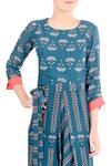 Buy_Soup by Sougat Paul_Blue Crepe Printed Floral Motifs Round Neck Jumpsuit For Women_Online_at_Aza_Fashions