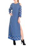 Buy_Soup by Sougat Paul_Blue Printed Cold Shoulder Dress _at_Aza_Fashions