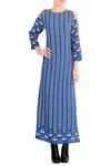 Soup by Sougat Paul_Blue Printed Cold Shoulder Dress _Online_at_Aza_Fashions