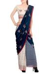 Buy_Soup by Sougat Paul_Blue Crepe Printed Geometric Scoop Neck Pre-draped Saree With Blouse For Women_at_Aza_Fashions