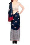 Shop_Soup by Sougat Paul_Blue Crepe Printed Geometric Scoop Neck Pre-draped Saree With Blouse For Women_at_Aza_Fashions