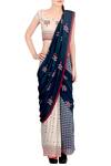 Soup by Sougat Paul_Blue Crepe Printed Geometric Scoop Neck Pre-draped Saree With Blouse For Women_Online_at_Aza_Fashions