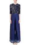 Shop_Dev R Nil_Blue Crepe Embroidered Bead Work Embellished Blouse And Palazzo Set For Women_Online_at_Aza_Fashions