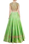 Shop_Neha Khullar_Green Raw Silk Embroidered Bead Work Lehenga Set For Kids_at_Aza_Fashions