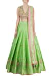 Shop_Neha Khullar_Green Raw Silk Embroidered Bead Work Lehenga Set For Kids_Online_at_Aza_Fashions