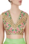 Neha Khullar_Green Raw Silk Embroidered Bead Work Lehenga Set For Kids_at_Aza_Fashions