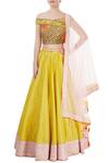 Buy_Neha Khullar_Yellow Chanderi Lehenga Set For Women_at_Aza_Fashions