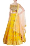 Buy_Neha Khullar_Yellow Raw Silk Embroidered Bead Work Off Shoulder Neck Lehenga Set  _at_Aza_Fashions