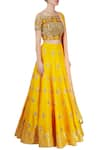 Neha Khullar_Yellow Raw Silk Embroidered Bead Work Off Shoulder Neck Lehenga Set  _Online_at_Aza_Fashions