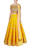 Shop_Neha Khullar_Yellow Raw Silk Embroidered Bead Work Off Shoulder Neck Lehenga Set  _Online_at_Aza_Fashions