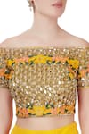 Neha Khullar_Yellow Raw Silk Embroidered Bead Work Off Shoulder Neck Lehenga Set  _at_Aza_Fashions