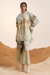 Cord_Beige Cotton Printed Alpine Band Top Stitch Tunic And Pant Set _at_Aza_Fashions