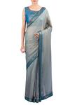 Buy_Latha Puttanna_Blue Tissue Embroidery Sequin Round Neck Border Saree With Blouse  _at_Aza_Fashions