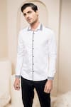 Buy_Abkasa_White Cotton Woven Striped Detail Shirt For Men_Online_at_Aza_Fashions