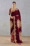 Buy_Torani_Red Silk Velvet And Butterfly Net Embroidery Sindoori Yuvani Saree  _at_Aza_Fashions