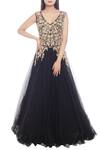 Buy_RI.Ritu Kumar_Black Nylon Net Floral Embellished Gown_at_Aza_Fashions