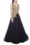RI.Ritu Kumar_Black Nylon Net Floral Embellished Gown_Online_at_Aza_Fashions