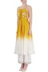 Buy_Priyanka Jain_Yellow Mustard And White Kurta And Ivory Palazzos_Online_at_Aza_Fashions