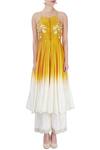 Shop_Priyanka Jain_Yellow Mustard And White Kurta And Ivory Palazzos_Online_at_Aza_Fashions