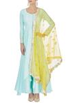 Buy_Priyanka Jain_Blue Round Silk Asymmetric Kurta Set For Women_at_Aza_Fashions