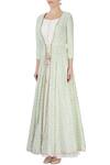 Buy_Priyanka Jain_White Ivory Maxi Dress With Mint Green Jacket _Online_at_Aza_Fashions