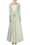 Priyanka Jain_Green Wide Neck Tiered Tunic With Jacket For Women_at_Aza_Fashions