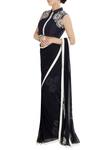 Buy_Rajat & Shraddha_Blue Georgette Embroidered Thread Work Mandarin Saree With Blouse  _at_Aza_Fashions