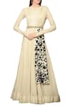 Neha & Tarun_White Ivory Anarkali Gown With Dupatta And Belt For Women_Online_at_Aza_Fashions