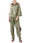 Buy_Nikasha_Green Printed And Embroidered Floral Round Neck Sage Pant Set For Women_at_Aza_Fashions